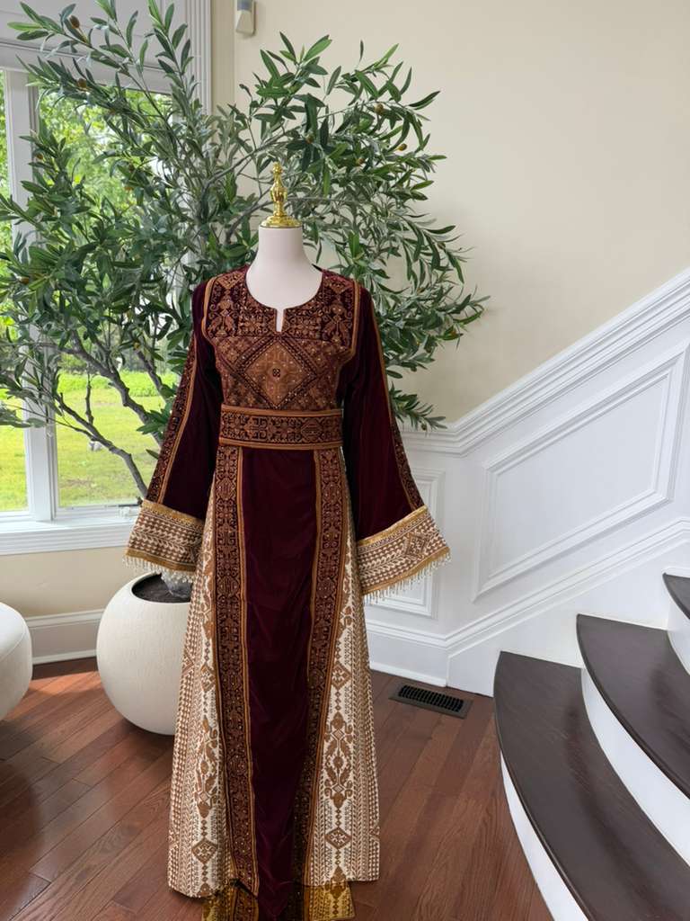 Red Velvet Embroidery Beaded Elegance Thobe