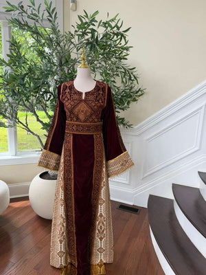 Red Velvet Embroidery Beaded Elegance Thobe