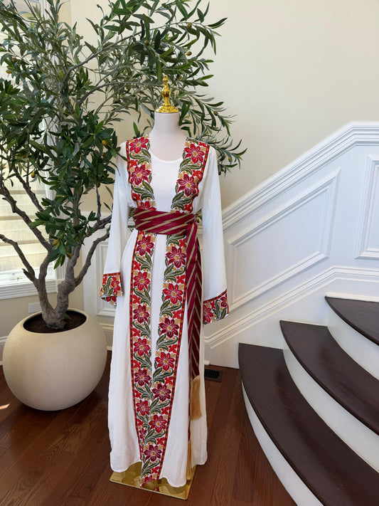 White Embroidery Tatreez Floral Thobe