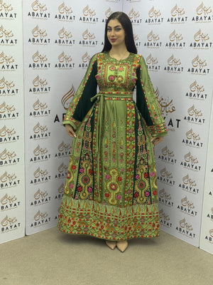 Green Palestinian Embroidered Thobe | Colorful Traditional Design A09092025
