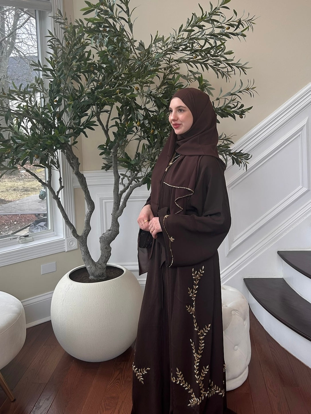 Golden Brown Floral Abaya