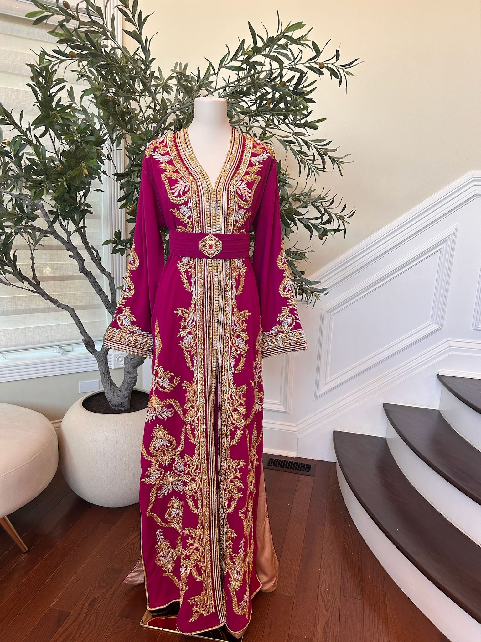 Hot Pink Golden Detail Kuftan