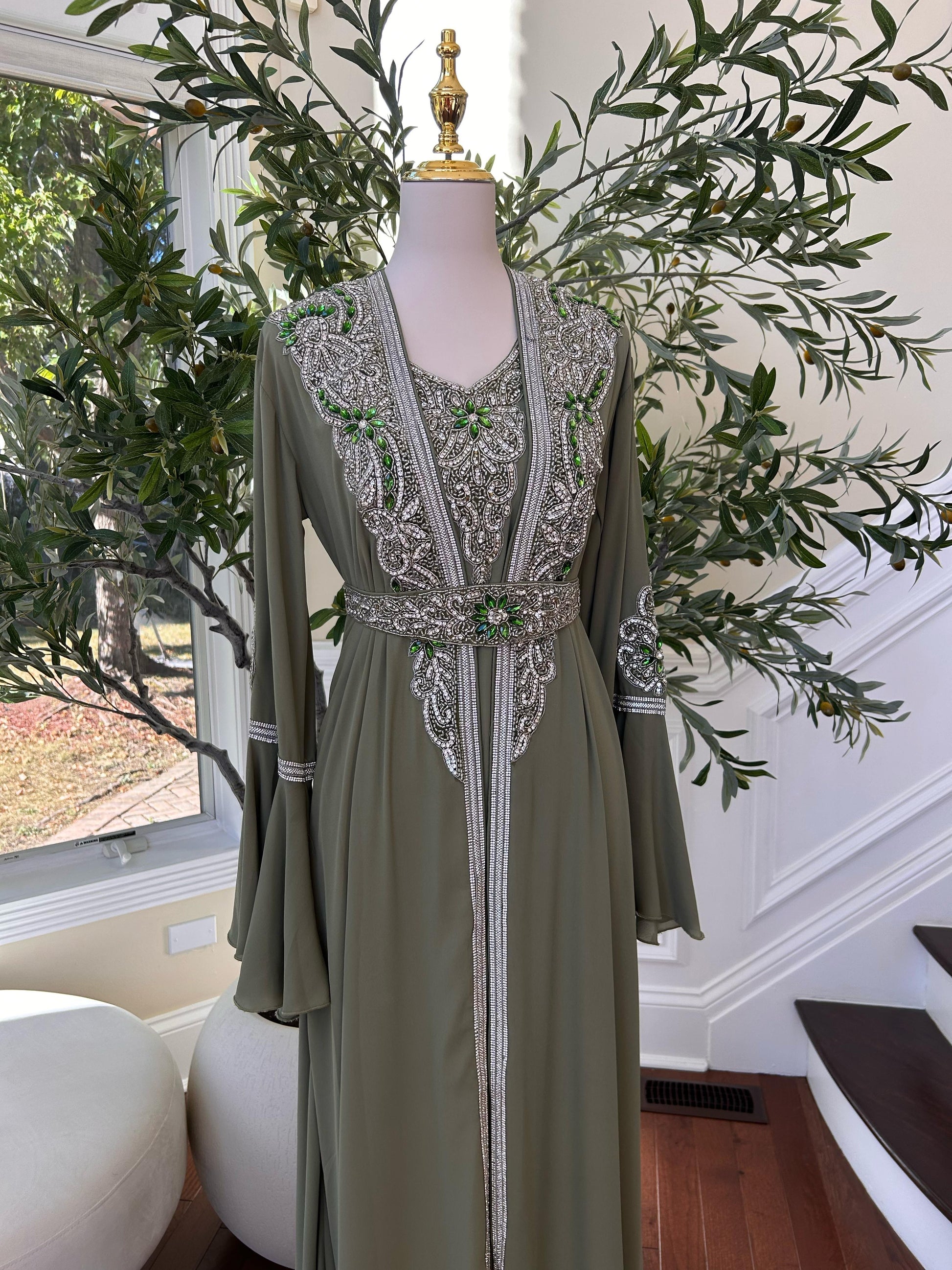 Olive Serenity Embellished Kuftan