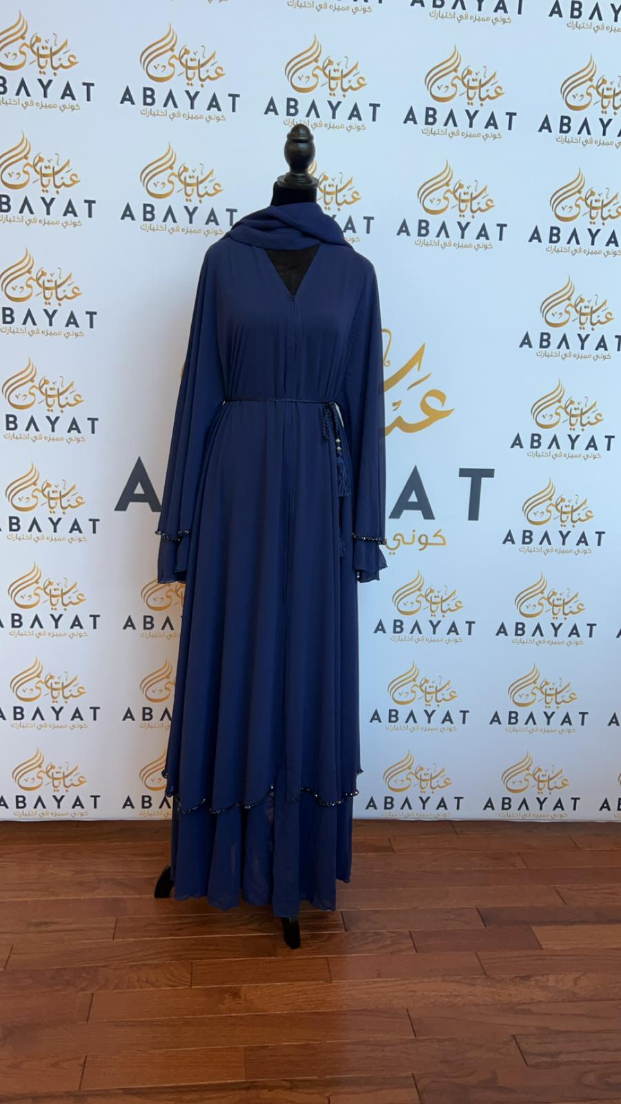 Blue Ruffled Stoned Abaya