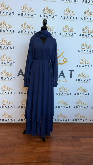 Blue Ruffled Stoned Abaya