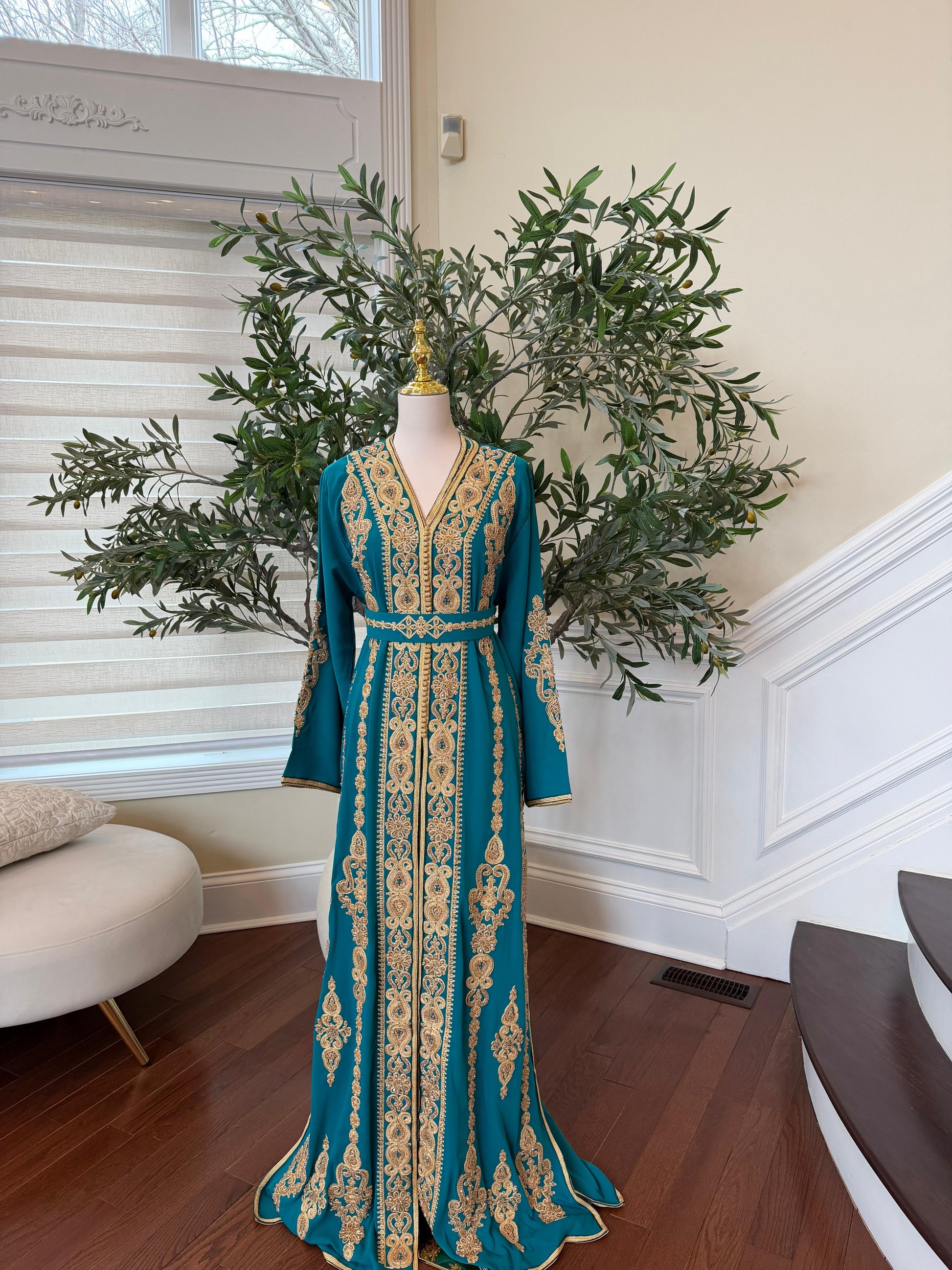 Turquoise Golden Embroidery Elegance Kuftan