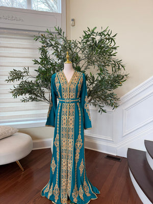 Turquoise Golden Embroidery Elegance Kuftan