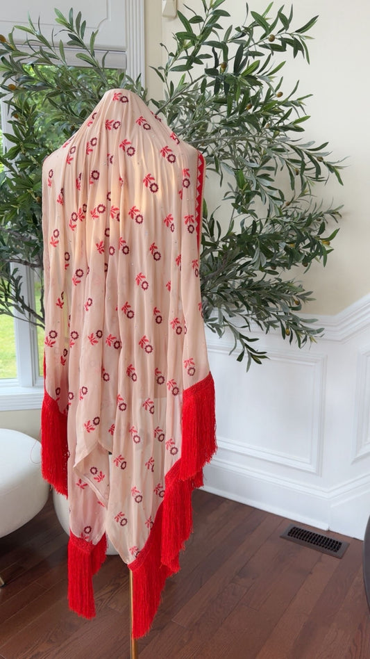 Cream/ Red Tatreez Khirka Shal