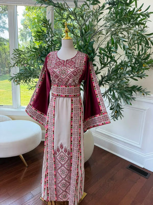 Cream Embroidery Tatreez Red Thobe