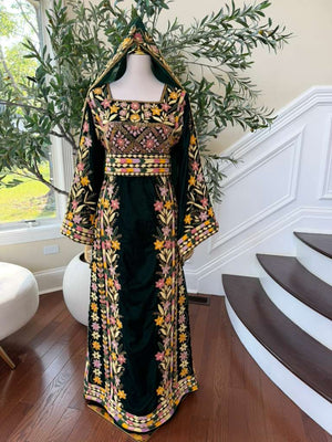 Velvet Green Embroidery Stone Beaded Thobe
