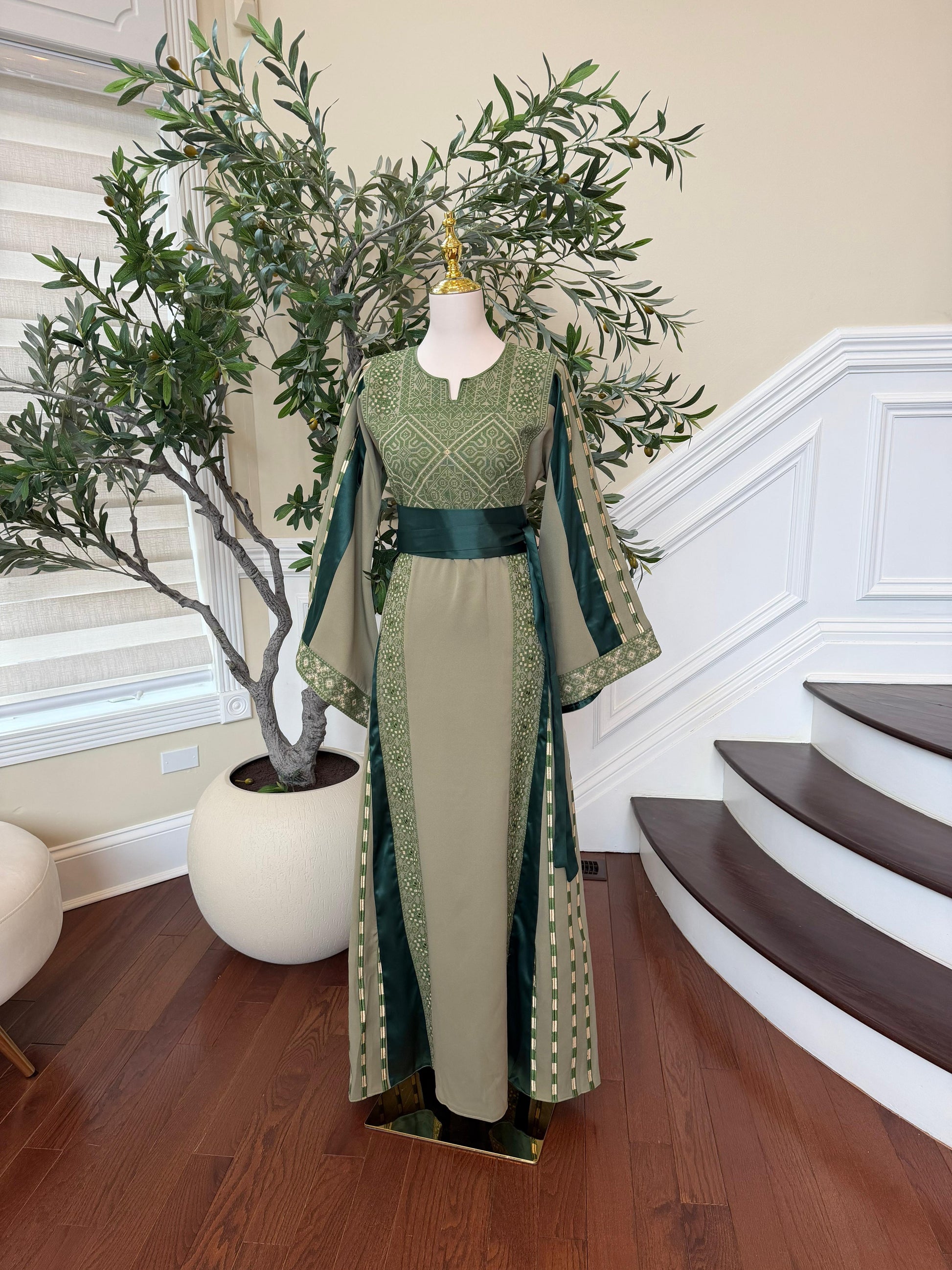Olive Heritage Embroidery Tatreez Thobe