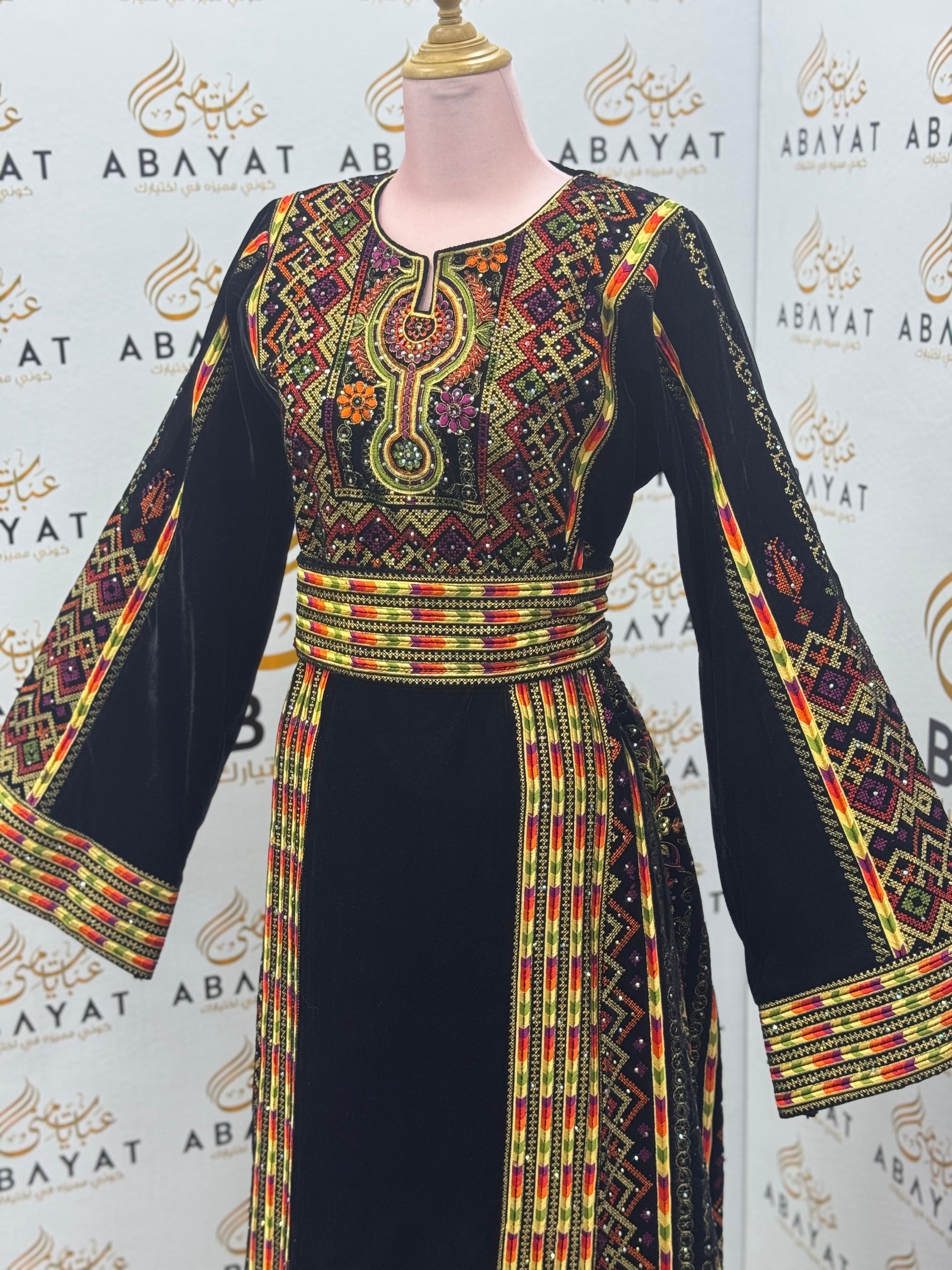 Black & Red Palestinian Embroidered Thobe – Traditional Tatreez Heritage Dress A09042025