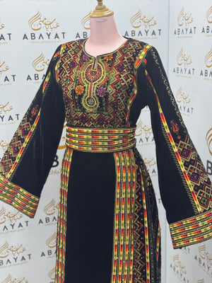Black & Red Palestinian Embroidered Thobe – Traditional Tatreez Heritage Dress A09042025