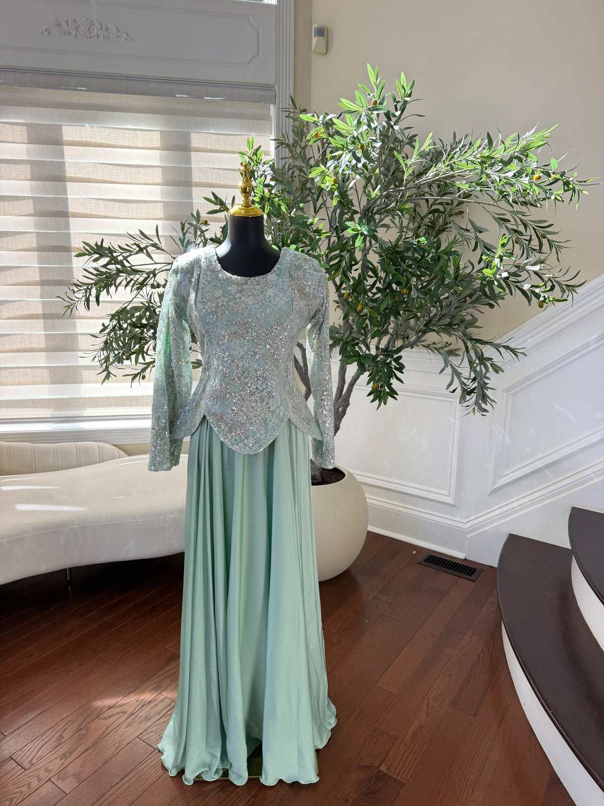 Elegant Mint Green Embellished Gown