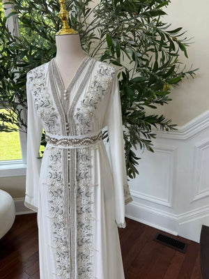 White Beaded Embroidery Kuftan