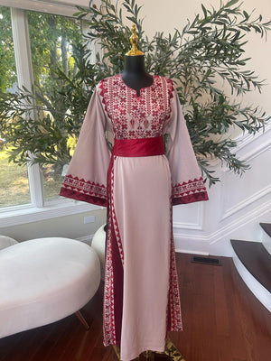 Cream Embroidery Red Detail Tatreez Thobe