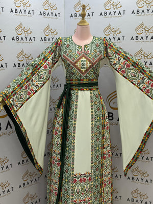 White Elegance With Green Royal Tatreez Thobe