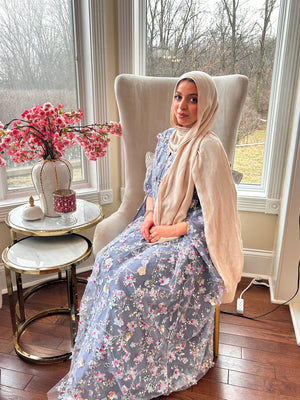 Elegant Light Blue Floral Dress