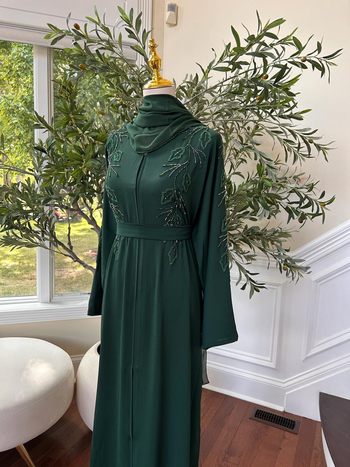Green Floral Charm Abaya