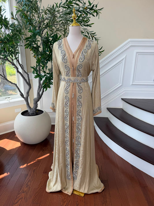 Beige Beaded Elegance Kuftan