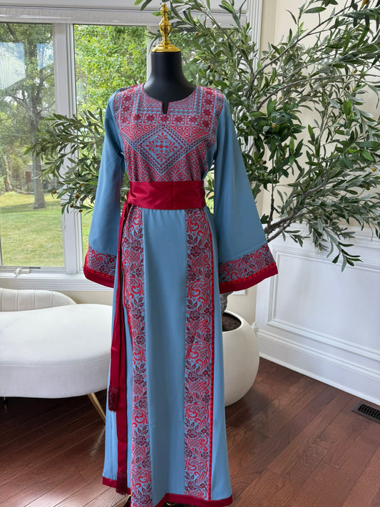Serenity Blue Red Tatreez Thobe