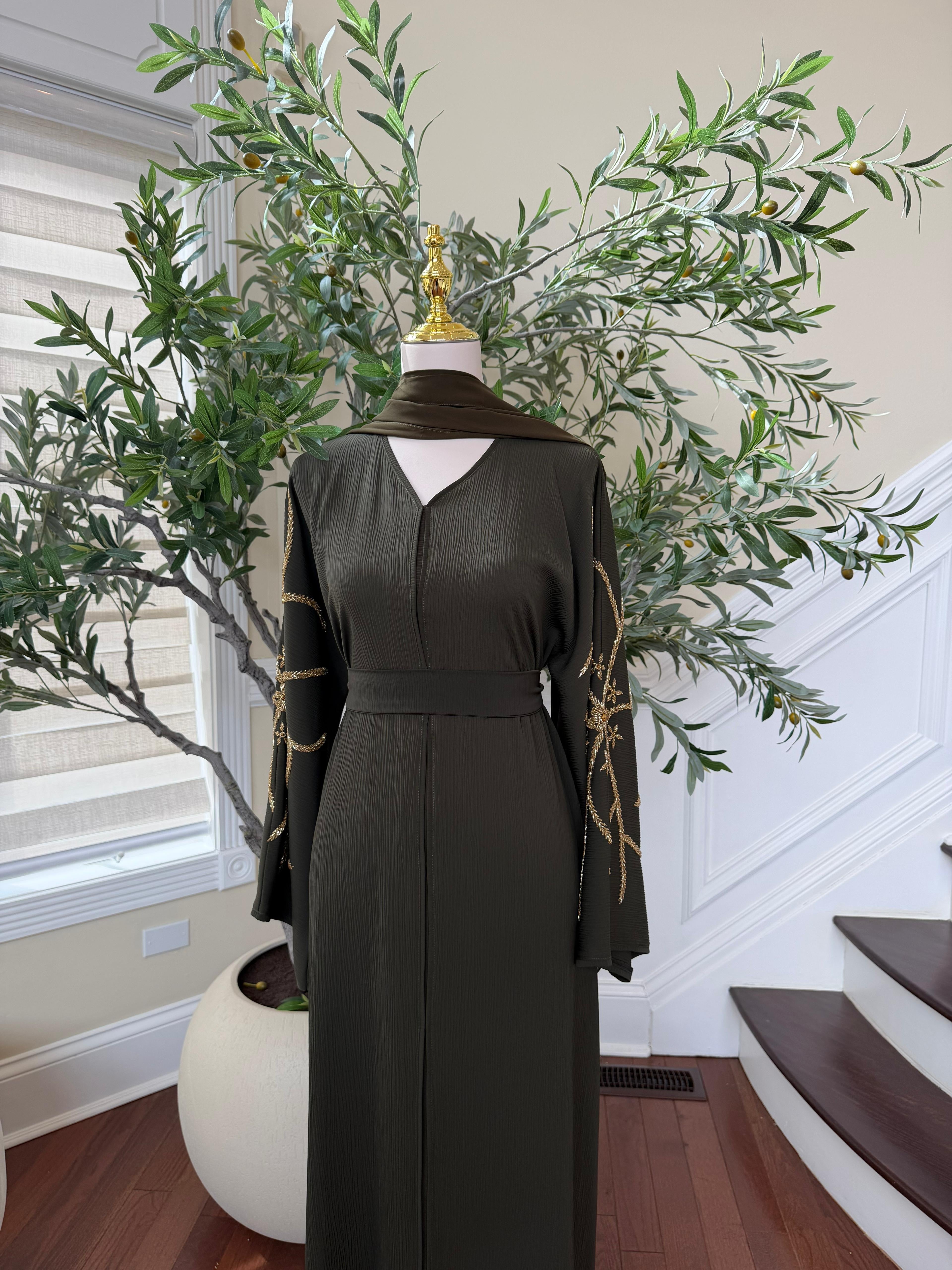 Green Golden Sleeve Essence Abaya