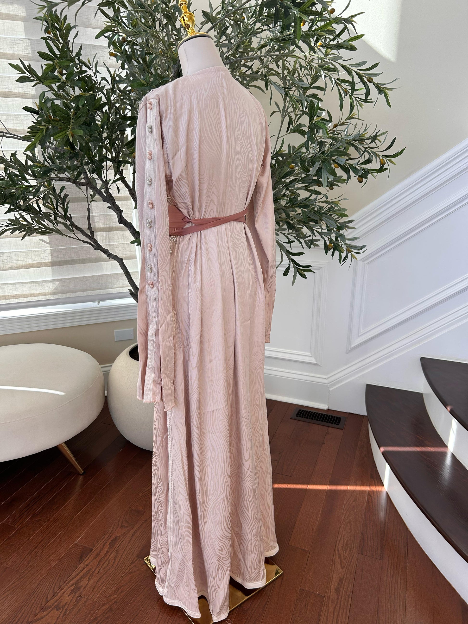 Light Pink Beaded Stone Kuftan