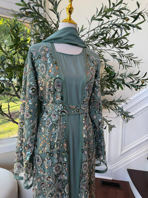 Ocean Sage Sequin Floral Abaya