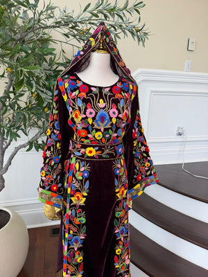 Purple Beaded Embroidery Tatreez Thobe
