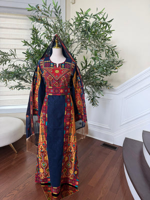 Navy Blue Embroidery Tatreez Thobe