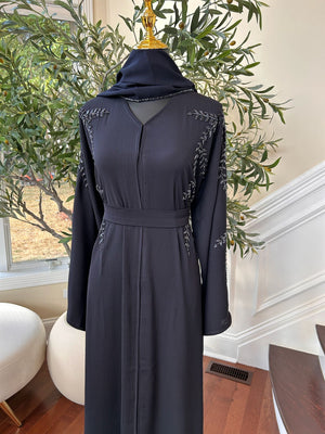 Navy Blue Rose Floral Abaya