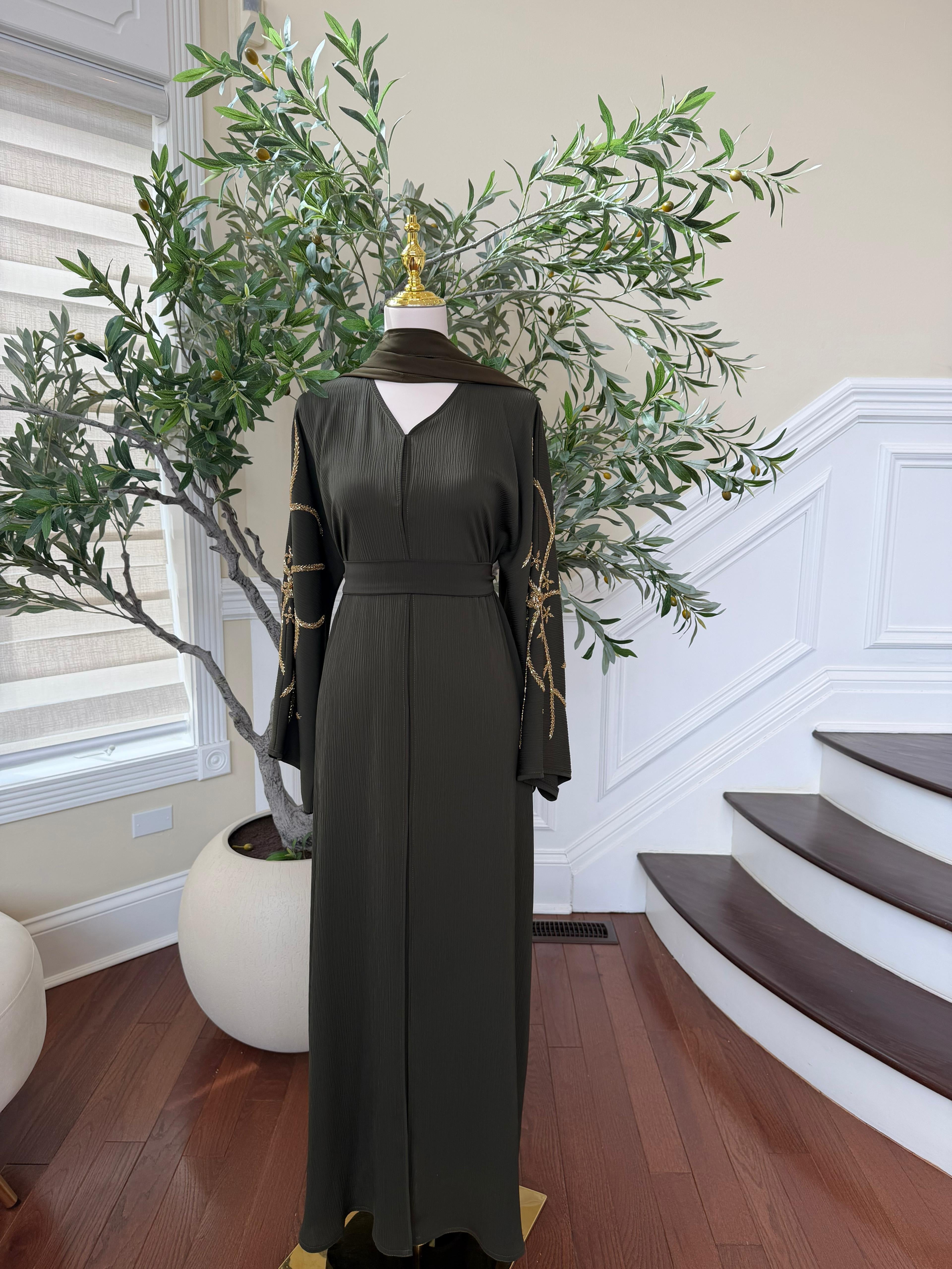 Green Golden Sleeve Essence Abaya