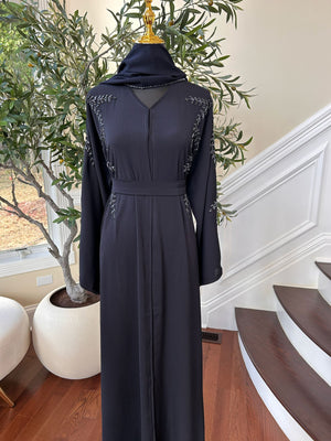 Navy Blue Rose Floral Abaya