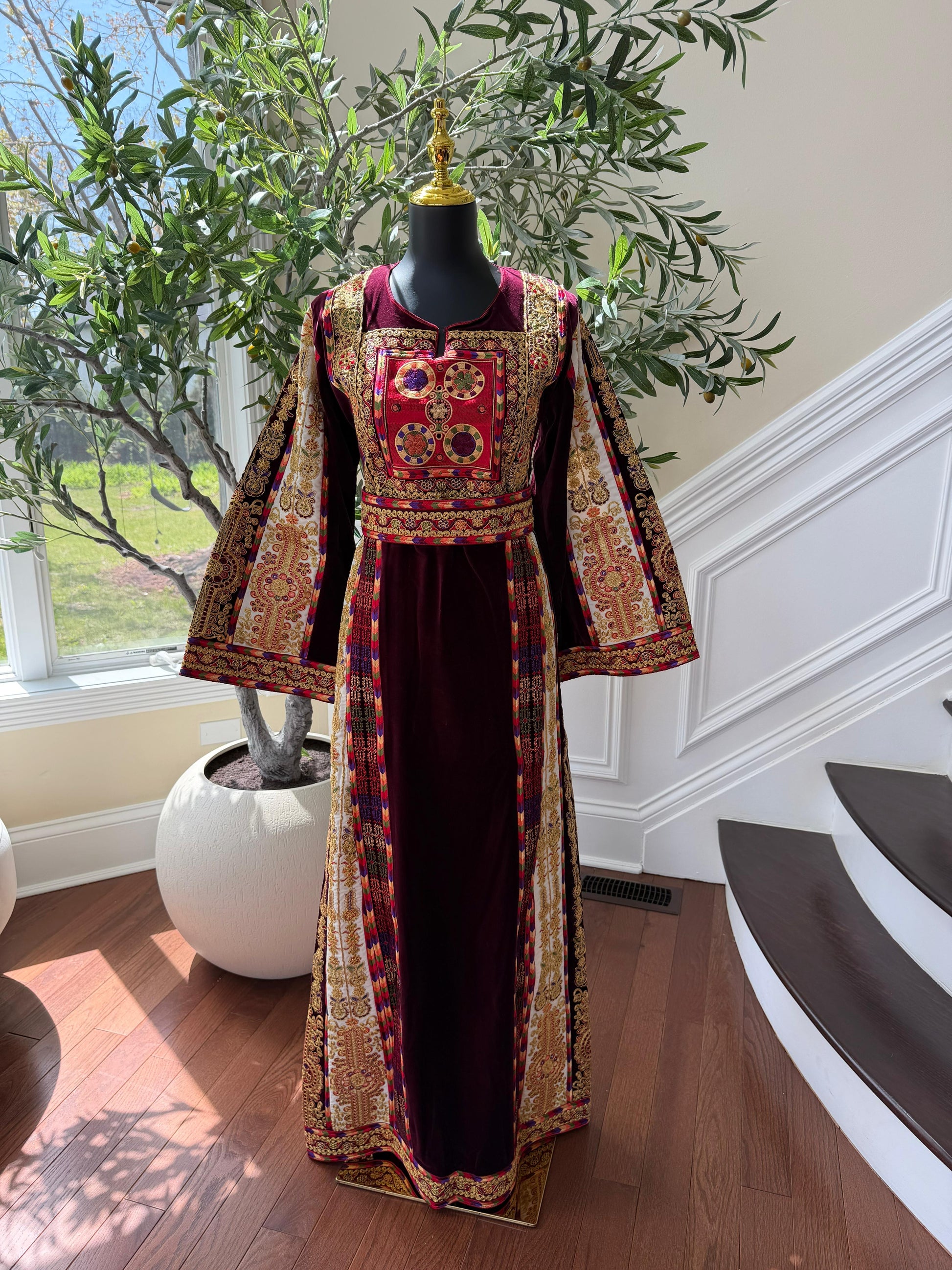 Velvet Maroon Embroidered Tatreez Thobe