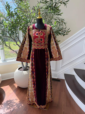 Velvet Maroon Embroidered Tatreez Thobe