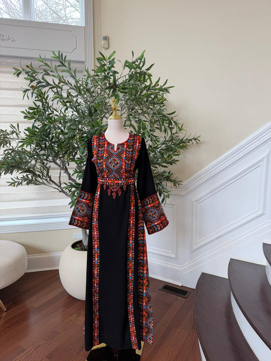 Red Embroidery Tatreez Black Thobe