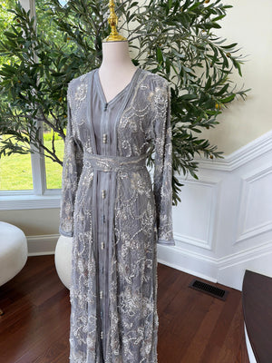 Grey Two Piece Beaded Kuftan