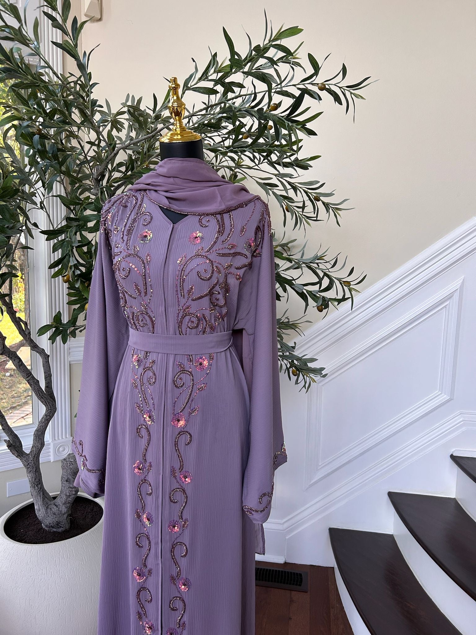Purple Lavender Detail  Abaya