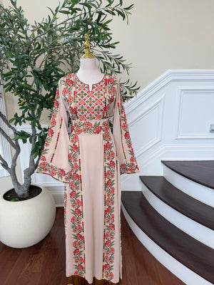 Beige Embroidery Rose Tatreez Thobe