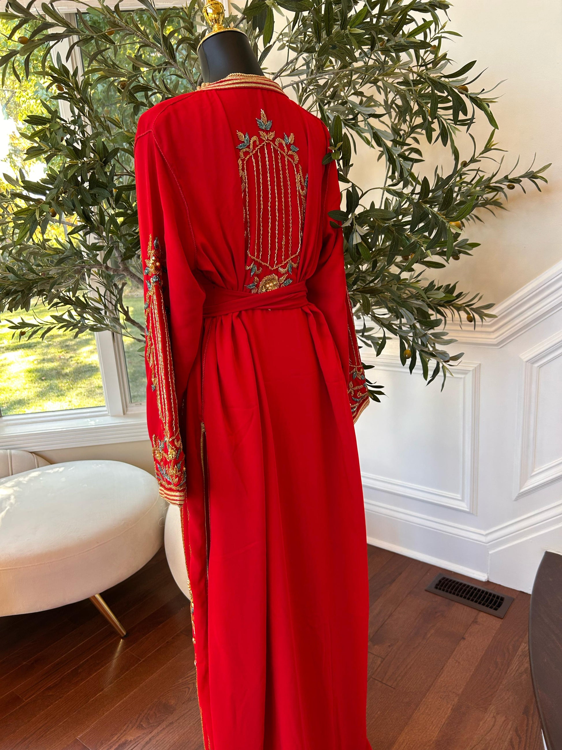 Red Embellished Golden Kuftan