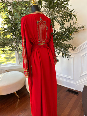 Red Embellished Golden Kuftan