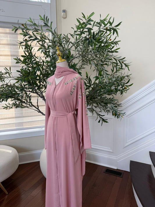 Pink Floral Sleeve Abaya