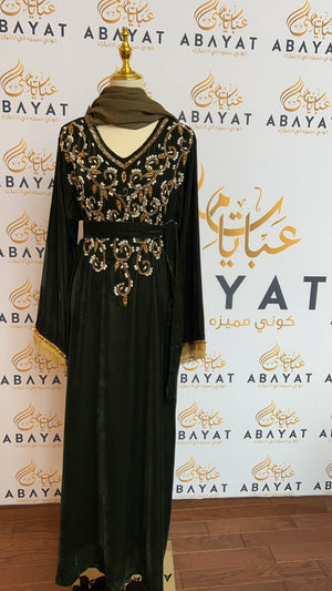 Velvet Green Stoned Abaya