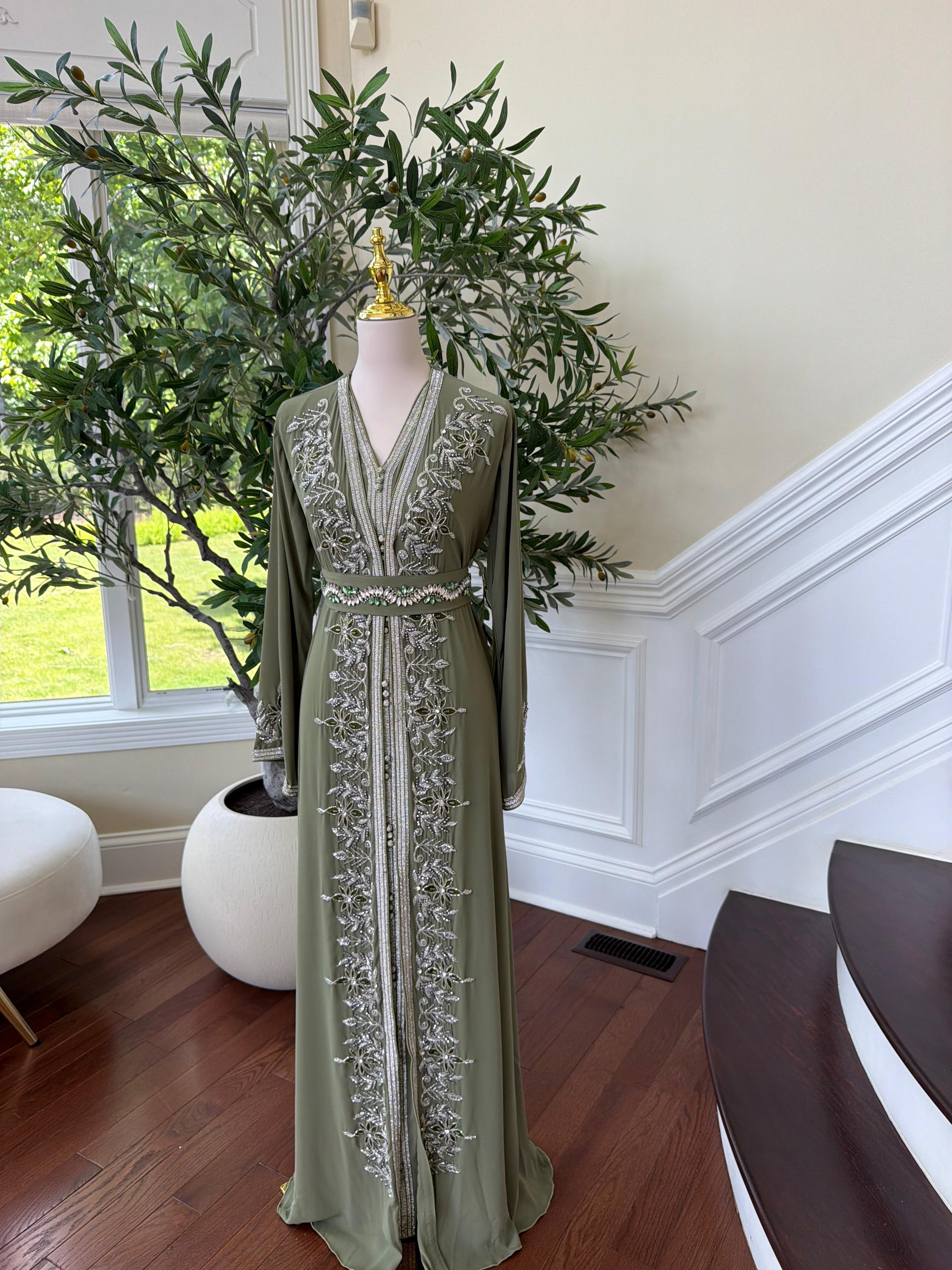 Olive Beaded Embroidery Kuftan