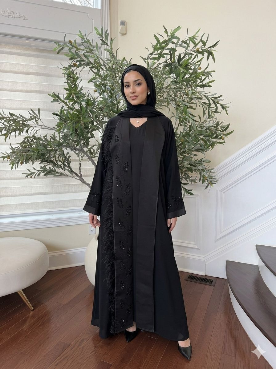 Black Crystal Beaded Abaya