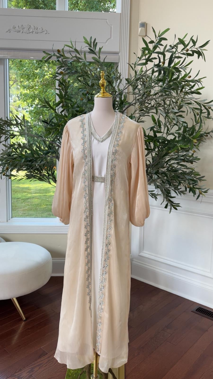 Light Beige Beaded Kaftan