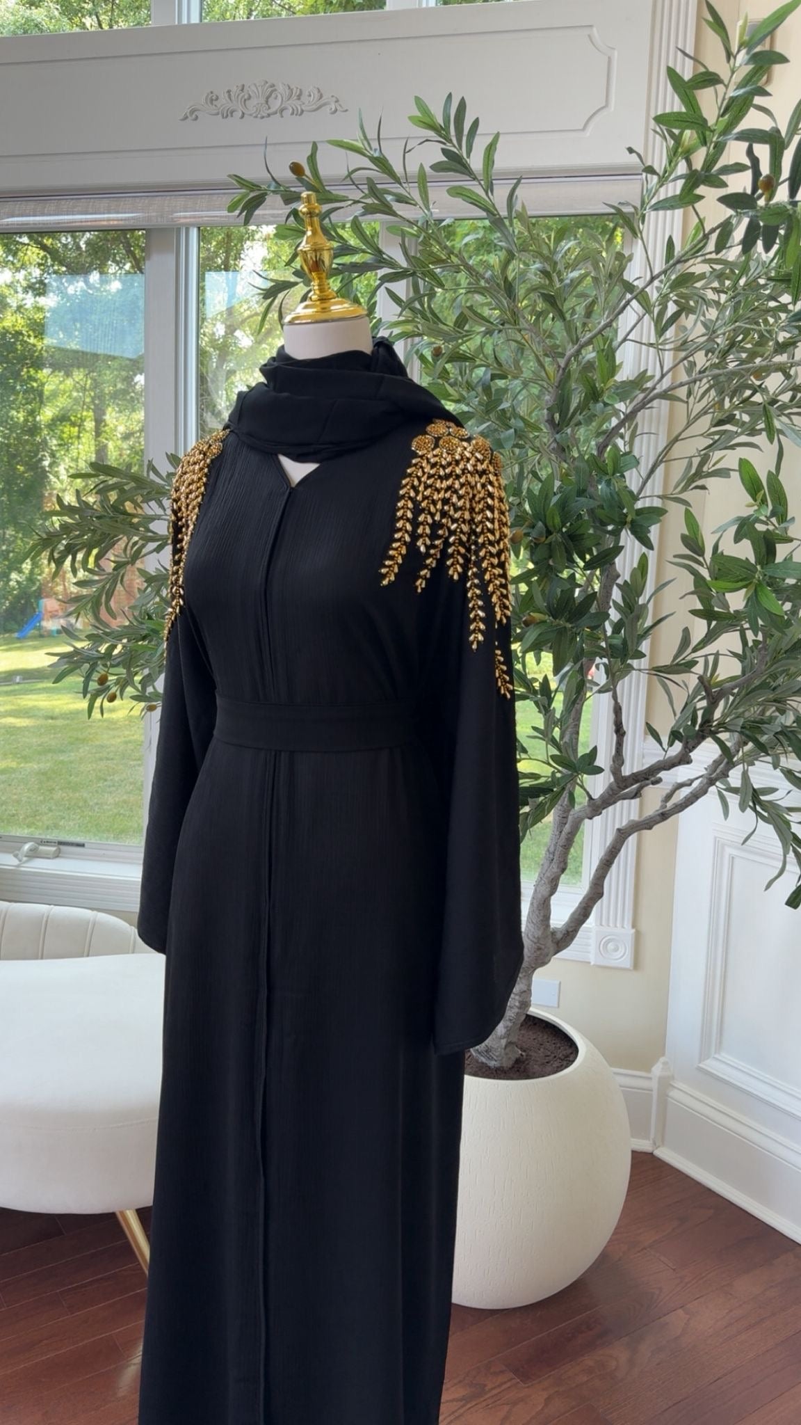 Golden Black Stone Abaya