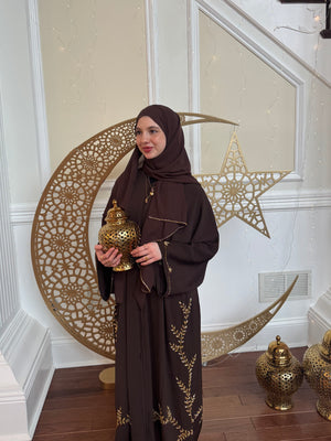 Golden Brown Floral Abaya