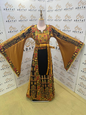 Traditional Palestinian Embroidered Thobe – Black & Gold Heritage Dress