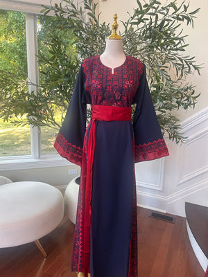 Blue Embroidery Tatreez Red Detail Thobe